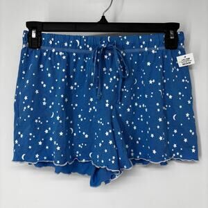 Jenni Womens Moon And Stars Lettuce-Edge Crew Sleep Pajama Shorts Navy M $50 NWT